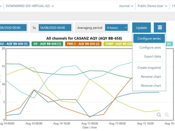 To change the series (channels) shown in the chart, select Configure series from the options menu.
