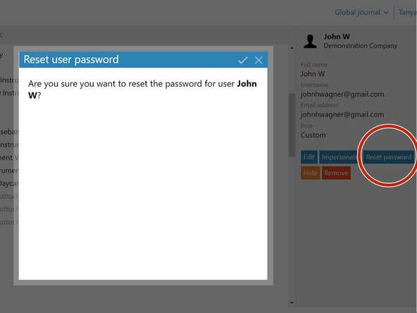 If you need to reset the password for a user, select them in the hierarchy and click Reset password.
