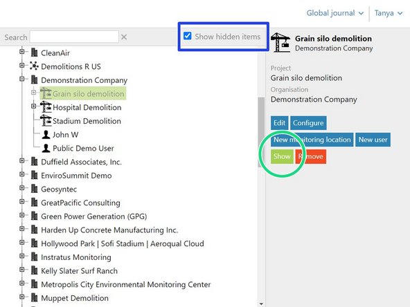 To hide an item, simply select it in the hierarchy and click Hide. Click the tick icon to save.