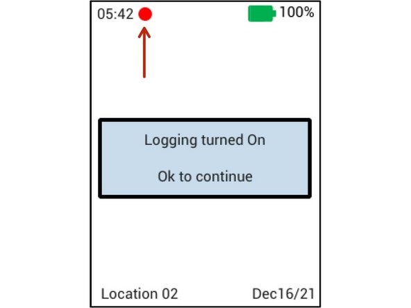 To start and stop Logging from the Main Screen, press and hold the CENTER BUTTON.