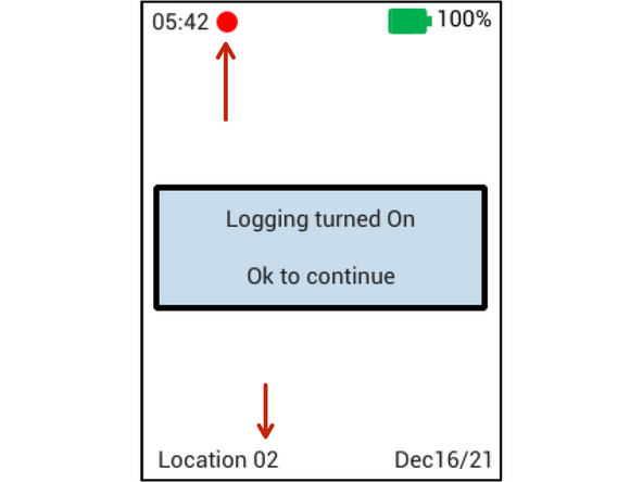 To start and stop Logging from the Main Screen, press and hold the CENTER BUTTON.