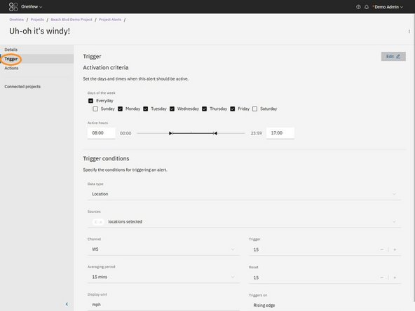 In the side navigation, select Trigger.