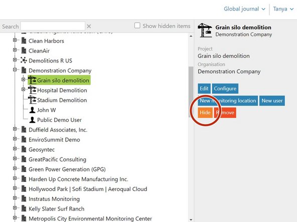 Some times you might want to hide an item from view, for example, a project that's been completed or a monitor that's been leased and returned.