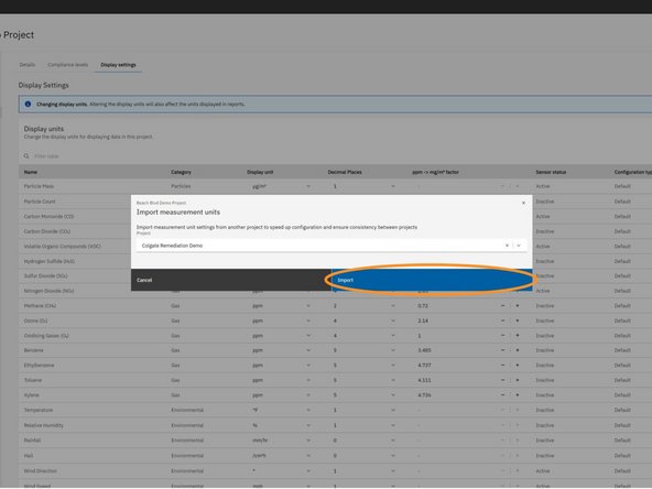 After selecting the desired project, click the Import button in the modal.