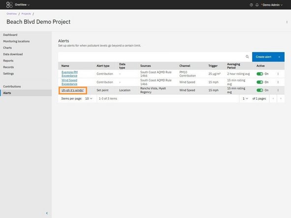 Click the hyperlinked name of the alert you want to edit.
