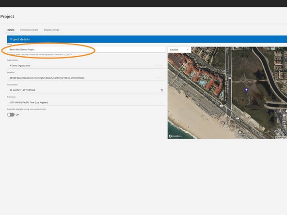 Once in edit mode, you can update fields such as the project name and toggle whether to adjust for daylight saving time automatically.
