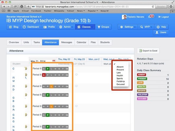Click on the 'Mark all as' dropdown menu and choose the 'Present' option.
