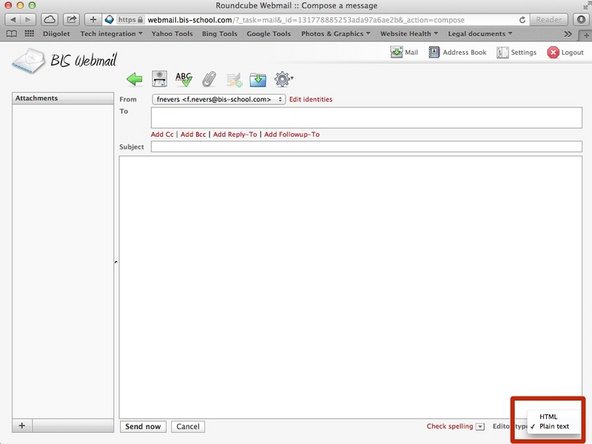 By default your messages will be sent as plain text, which makes it difficult to add links, bold text, etc.