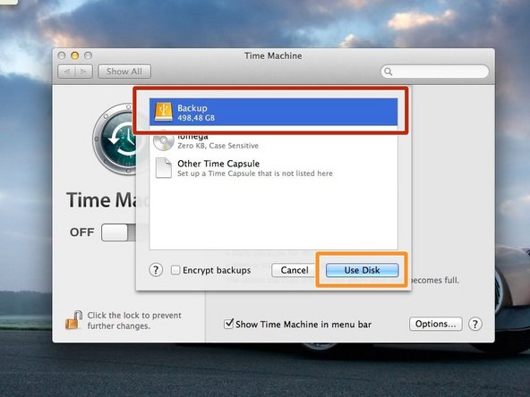 Click on the disk you would like to use to backup your laptop