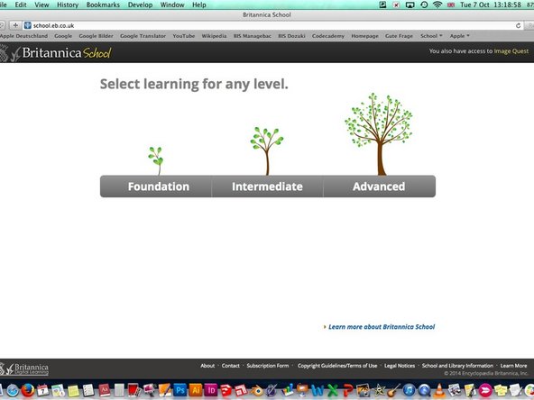 After the Login you will come to this page. Now you are logged in and can use Britannica School