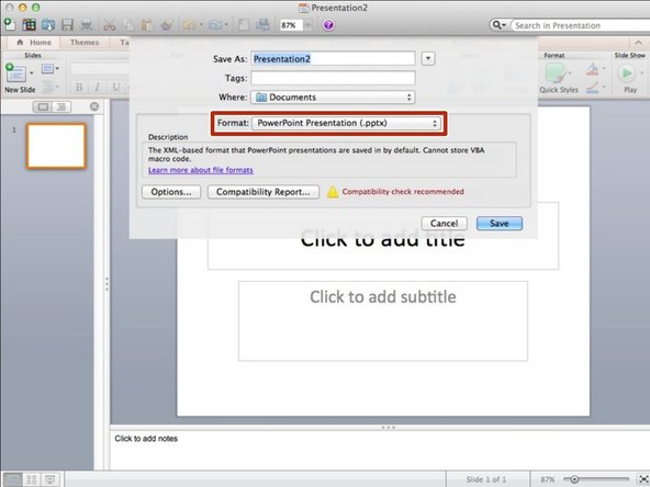 Click on &quot;Format&quot; to open a menu of options