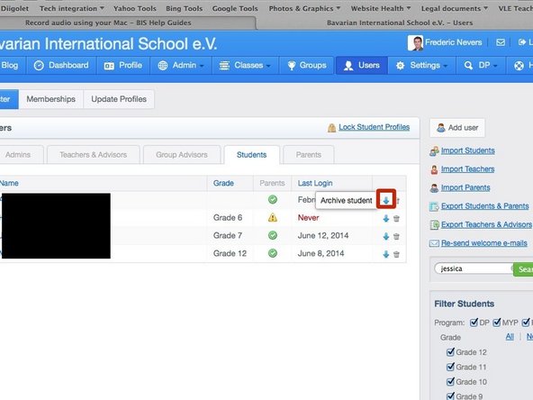 Click on the blue arrow pointing down, for the student you are interested in
