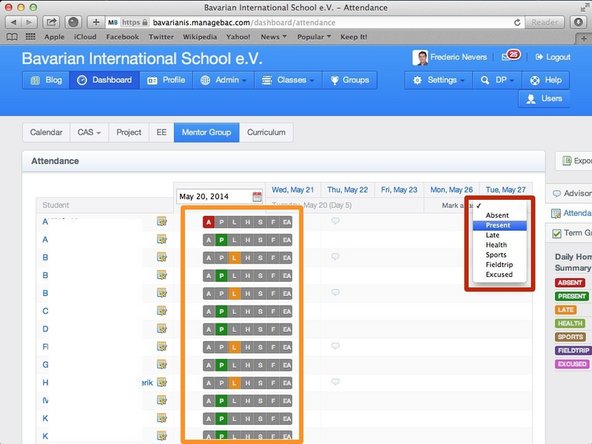 Click on the 'Mark all as' dropdown menu and choose the 'Present' option.