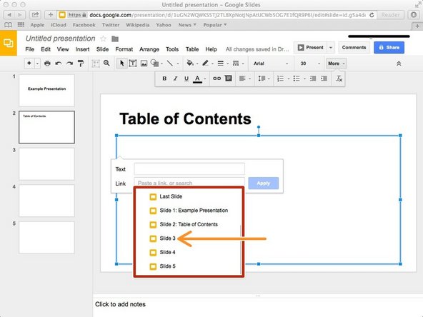 A drop down menu will appear with all of the slides present in the slideshow.