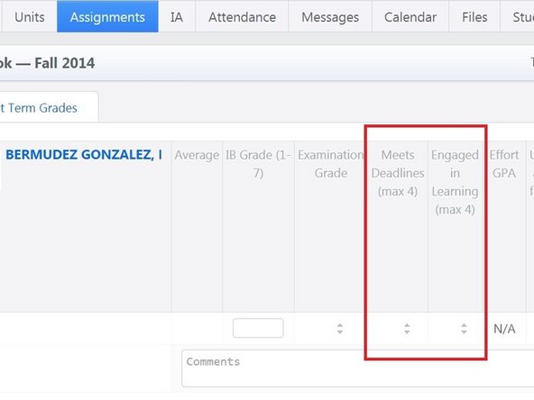 For each student grade the student on each effort critieria