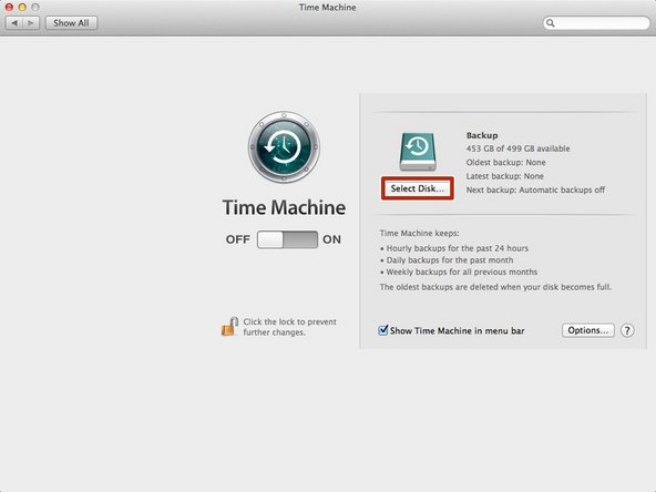 Click &quot;Select Disk...&quot; and then click &quot;Backup&quot;. Then you can do Step 2.