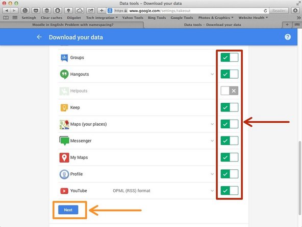 Using the switches, select the data you wish to take with you
