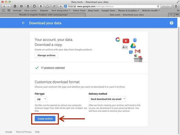 Click on 'Create archive'