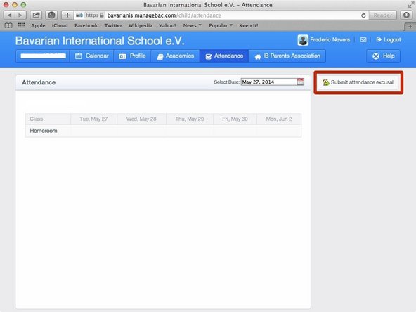 Click on 'Submit attendance excusal' button