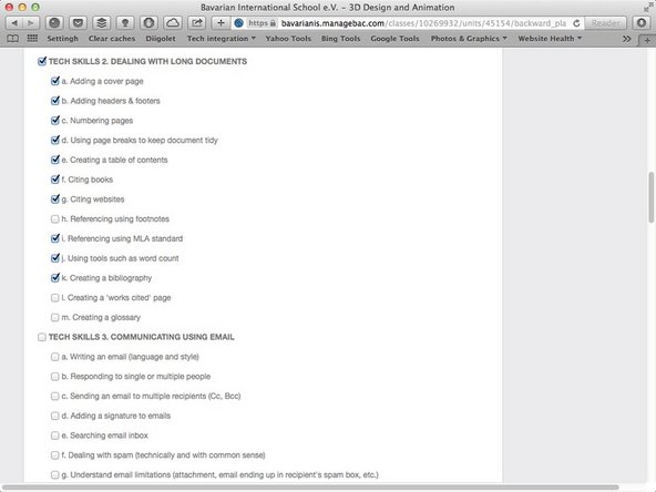 Scroll down to the Tech Skills standards, and check all of the skills that you explicitly teach in your unit