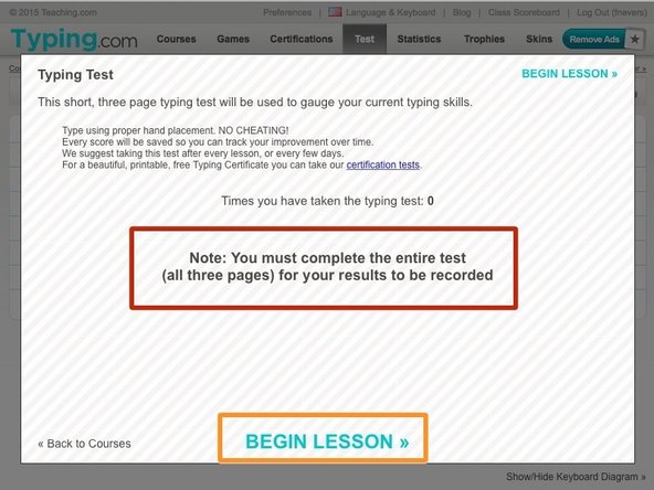The test is made up of 3 parts. Should all 3 parts not be completed, the test will be marked as 'not done'