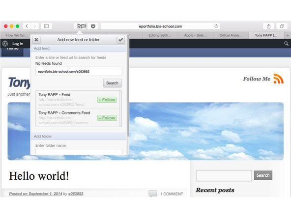 It will either immediately recognize this page and offer you the chance to follow it ... or you have to search for it again (use the same web address as the eportfolio site you are on)