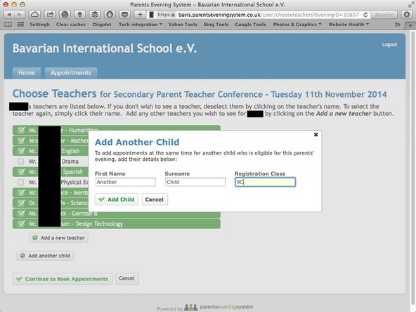 We have made every effort to ensure the correct teacher has been pre-selected, but it may be that you need to select another teacher. Please click on 'Add a new teacher' should you need to.