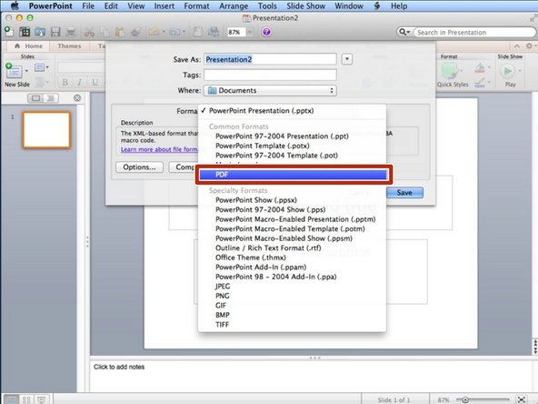 Select the PDF option
