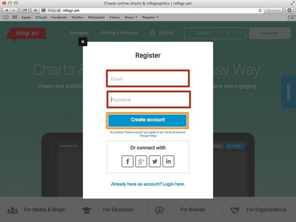 Enter your email address and your desired password into the two boxes