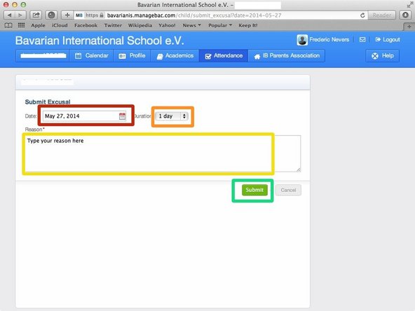 Select the day when your son/daughter will be away from school