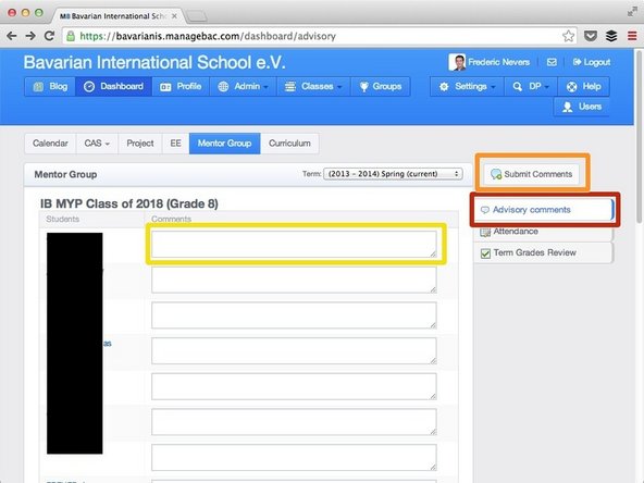 Click on 'Advisory Comments'