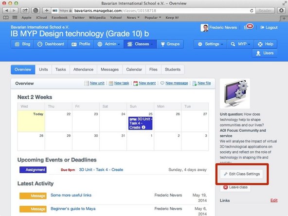 Click on 'Edit class settings'