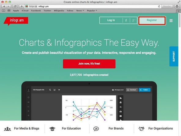 To create an account click on the "register button in the top right corner.