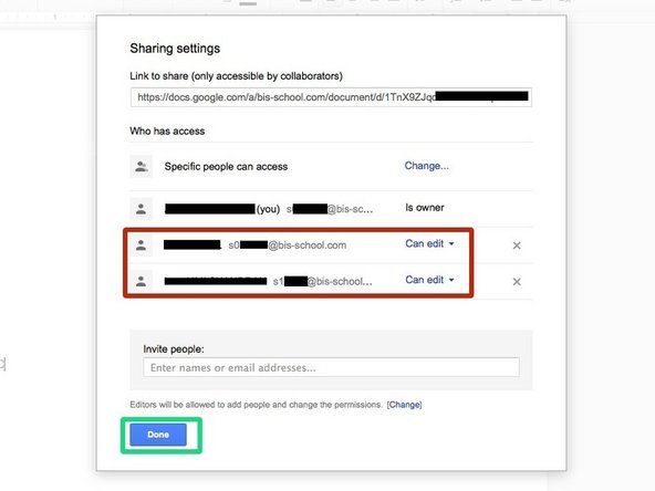You should now see the name and e-mail of the friends with whom the document is shared with below your own details