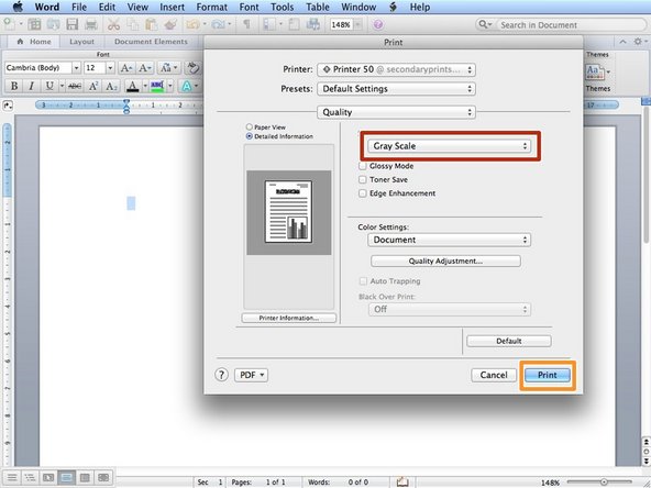Change the settings to &quot;Grayscale&quot;