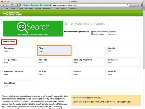 Select from any of the search engines presented under the &quot;search using&quot; heading