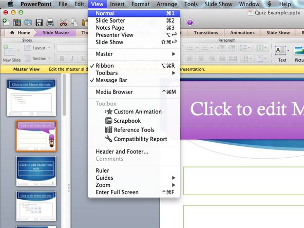 Close the master view by returning to the normal view