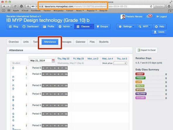 When on your class page, click on the 'Attendance' tab