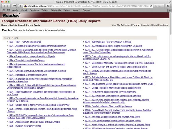 Click on an event from this list and it will show a list of related articles