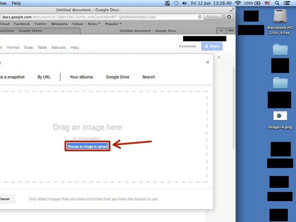 Click the blue box(it said &quot;Choose an image to upload&quot;) and choose a image from your folder.