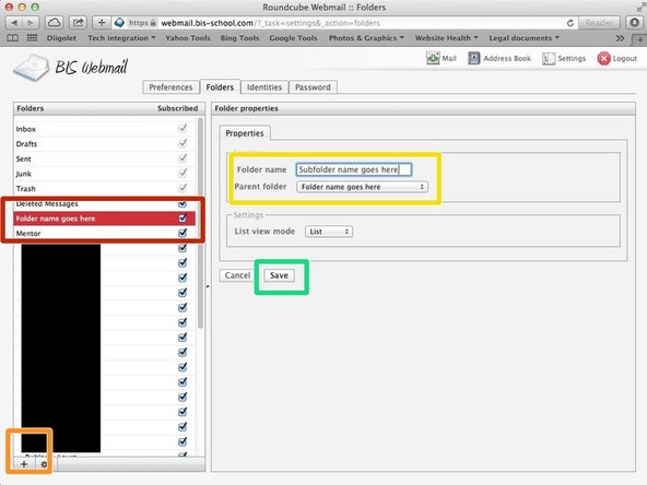 If you select a folder on the left-hand side bar, it gets highlighted and will automatically serve as 'Parent folder' when creating a new folder