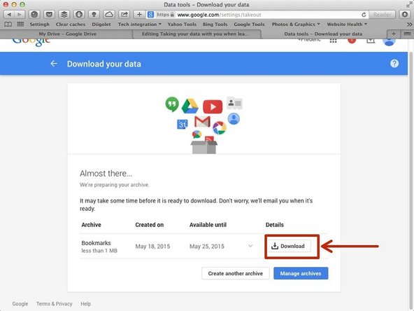When the archive is created (the process may take a while), please click on 'Download'