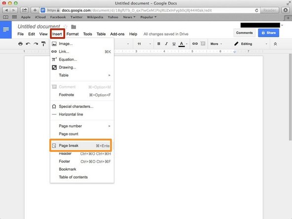 Click on the insert button to open a menu of options