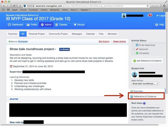 Click on the &quot;Reflections and Evidence&quot; Tab