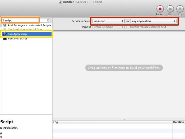 Choose 'No input' and 'Any application' in the drop down boxes