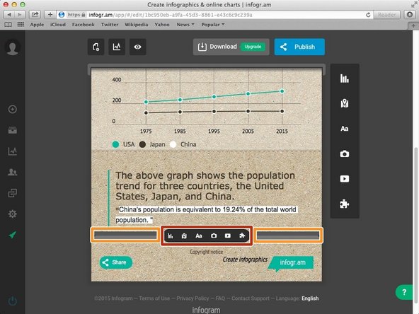 To reveal more options, hover your mouse over the highlighted orange areas