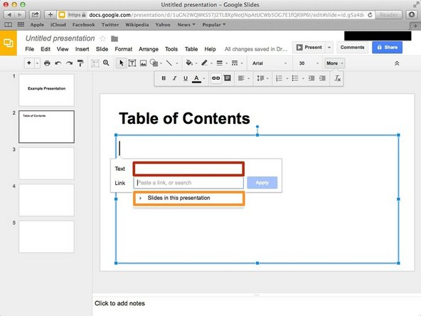 Type in &quot;Slide 3&quot;. This will appear in the table of contents and will indicate which slide if pressed it will take you to.