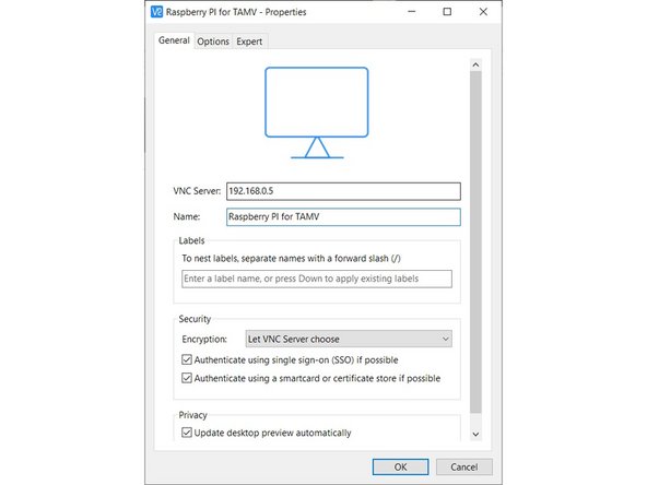 Launch VNC Viewer on your computer, and select “File” -&gt; “New connection…”