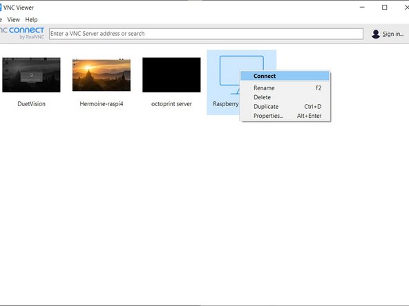 Enter the IP address or network name of your Raspberry Pi in the “VNC Server” field, and give this connection a name to identify it in the VNC viewer connection list