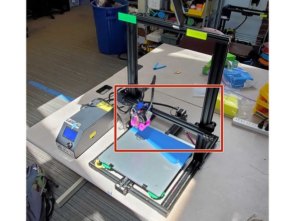 This horizontal bar allows the nozzle to move along the X axis, and is suspended by a lead screw on the left side of the frame
